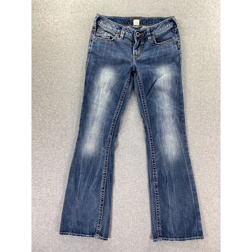 Silver Jeans Womens 28x33 Aiko Low Rise Bootcut Blue 5 Pocket Whisked Denim‎